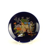 Porcelain 6&quot; Decorative Plate, Cobalt Blue Gold Trim, Rickshaw, Flower Cart - $274.02 MXN