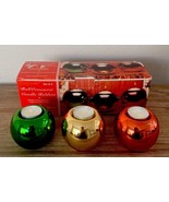 3 Vintage Metallic Ceramic Ball Ornament Votive Candle Holders Christmas... - $341.18 MXN