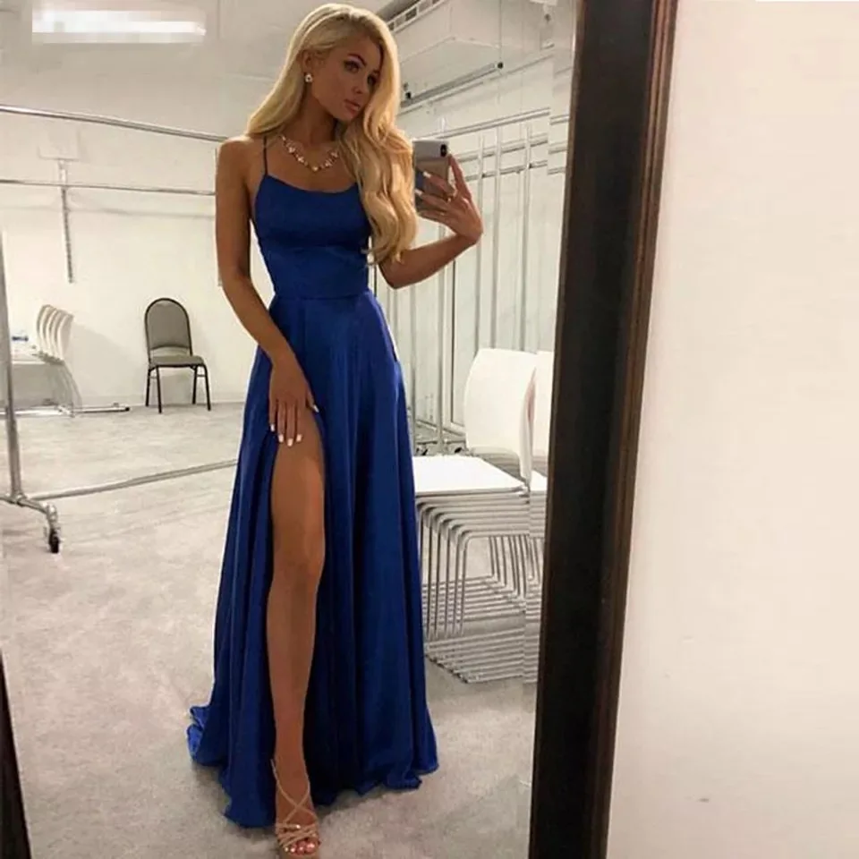 Royal Blue Split Prom Dresses 2020 Elegant Women Party Night Formal Long Evening - $125.74