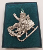 Pewter Port Vintage 1994 Christmas Sled With Boy Pewter Christmas Ornament - £19.23 GBP
