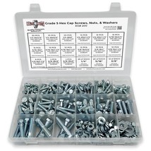 Grade 5 Hex Cap Screws, Hex Nuts, Flat &amp; Split Washers Assortment Kit - £45.18 GBP