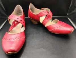 Rieker Womens Red Leather Mirjam Heels US 7 Mary Jane Shoes Antistress - $40.00