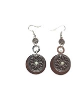 Bohemian Silver &amp; Brown Dangle Earrings Intricate Floral Design Costume ... - $28.45 CAD