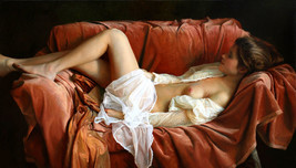 Art Giclee Printed Oil Painting Print Nude Girl lying  the sofa Canvas - £9.53 GBP+