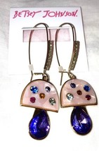 Betsey Johnson Pink Mushroom Purple Stone Drop Earrings New - £33.99 GBP