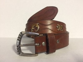 Leegin Silver Creek Collection Western Conchos Brown Leather Belt Size 24 26 28&quot; - £7.46 GBP