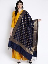 Women&#39;s Navy Blue Woven Design Banarsi Silk Dupatta free shipping - £13.69 GBP