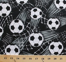 Cotton Soccer Sport Soccer Balls Nets Black Cotton Fabric Print BTY D662.32 - £9.82 GBP