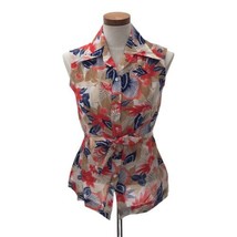 Vintage 1970s &#39;80s Alex Colman Women&#39;s Button Up Printed Floral Top Size 36 - $21.07