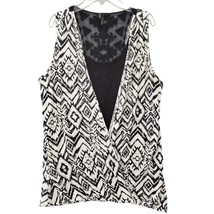 Maruices Women Shirt Size L Black Preppy Print Sleeveless Classic Scoop Neck Top - £9.16 GBP