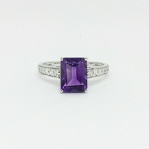 2Ct Emerald-Cut Amethyst Solitaire Engagement Ring 18K White Gold Finish - £119.60 GBP