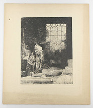 &quot; Faust En His Étude &quot; Par Rembrandt Réamorçage Eau-Forte Sur Papier 21.6cmx6 - £797.58 GBP