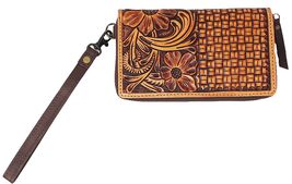 Women's Western Basket Floral Tooled Leather Wallet Zippered Clutch 18RSW03 - $39.59