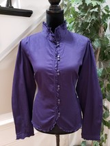 Tommy Hilfiger Women Purple Ruffle Cotton Button Front Long Sleeve Top Blouse XL - £21.95 GBP