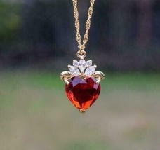 2.20Ct Heart Simulated Red Ruby Drop Shape Pendant 14K Yellow Gold Plated Silver - £117.43 GBP