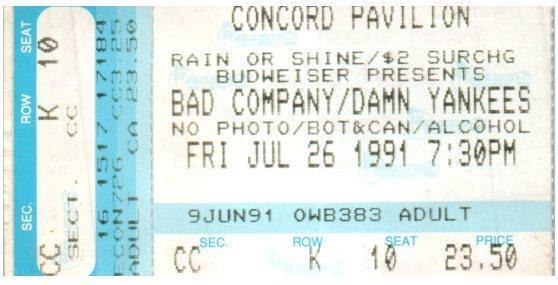 Primary image for Mauvais Company Damn Yankees Ticket Stub Juillet 26 1991 Concord California