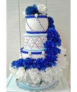 Royal Blue White Blue Themed Baby Shower 4 Tier Wedding Style Diaper Cake Gift - $115.00