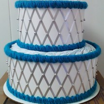 Peacock Blue and Silver Themed Baby Shower 2 Tier Beaded Wedding Diaper Cake - £36.05 GBP