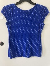 The Limited Size Medium Women’s Blue With White Hearts Short Sleeved Shirt. - £6.53 GBP