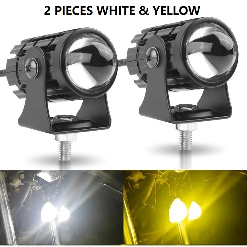 Motorcycle Led Headlight Spotlights Dual Color Fog Lamp Projector Lens Car ATV S - £110.89 GBP