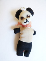 VTG RARE PANDA BEAR CLOTH SAWDUST STUFFED CELLULOID HEAD SILK RIBBON ORN... - £14.98 GBP