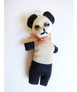 VTG RARE PANDA BEAR CLOTH SAWDUST STUFFED CELLULOID HEAD SILK RIBBON ORN... - £15.10 GBP