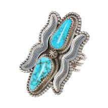 sz9 Large Chris Etsitty Navajo sterling high grade turquoise ring - $311.85