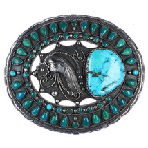 Large Vintage GC Native American sterling turquoise belt buckle - $1,143.45