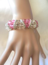 New Exquisite Ladies&#39;  Charming Frosted Pink Beads Stretch Rhinestones Bracelet  - £4.00 GBP