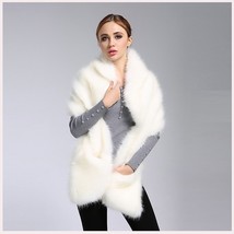 Ivory Faux Fur Mink Stole Collared Cape Wrap With Front Pockets