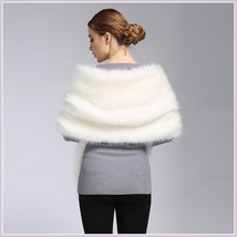 Ivory Faux Fur Mink Stole Collared Cape Wrap With Front Pockets image 3