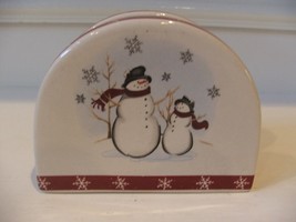 Napkin Holder by Royal Seasons Stoneware Snowmen Christmas Holiday EUC - $244.80 MXN