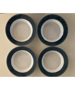 4 Gridworks by Dansk Intl Designs Blue Soup Bowls 8 3/4&quot; Bands Squares P... - $51.13 CAD