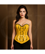 Yellow Satin Overbust Corset with Black Embroidery Halloween Costume Bus... - $1,659.75 MXN+