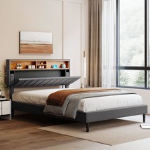 Merax Contemporary Upholstered Platform Bed With Usb Port, Storage Headboard, - £223.92 GBP