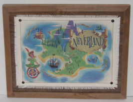 Disney&#39;s Neverland Framed Map Fabric On Wood Peter Pan 15&quot; Wide x 12&quot; Hi... - $22.75