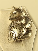 Vintage Sterling Silver Seated Bear Filigree Ball Brooch Pin Signed Jezlaine - £44.21 GBP