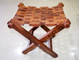 Hand Made India Wooden Mesh Folding Stool footrests and ottomans Footstool - $82.75