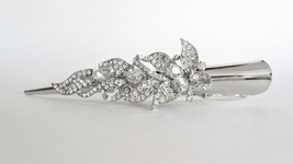 Silver alligator leaf hair claw clip with clear and AB crystals - £11.90 GBP