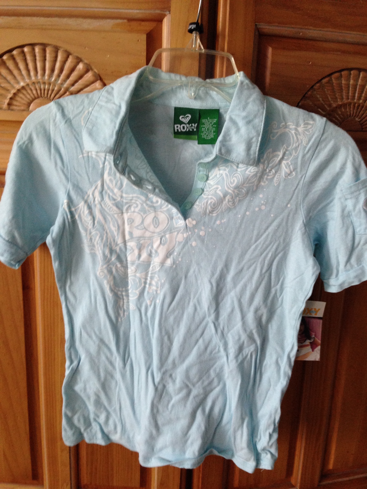 Primary image for roxy girl short sleeve blue print top with small pocket on sleeve size large