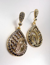 VICTORIAN 18kt Gold Plated Marcasite Crystals Chandelier Dangle Earrings 3120 - $29.99