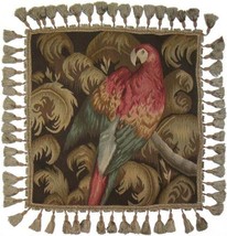 Aubusson Throw Pillow 20x20 Parrot Tropical Bird Red Handwoven Wool - £234.58 GBP