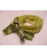 HANDMADE BRIGHT GREEN STRETCH MULTISTRAND  RIBBON BEADED STRETCH BRACELET - $9.67 CAD