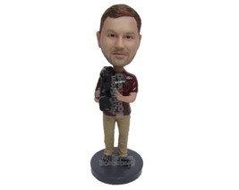 Custom Bobblehead News Reporter Doing Video Work With His Camera Wearing T-Shirt - £66.34 GBP