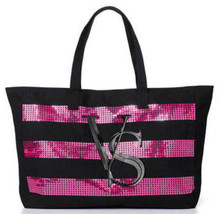 VICTORIAS SECRET VS Limited Edition Black Pink Sequin Tote Travel Bag NWT - $49.99