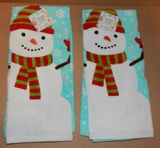 Christmas Kitchen Towels 2ea 16.5&quot; x 26&quot; Cotton 100% ShopKo Snowman 89L - £8.38 GBP