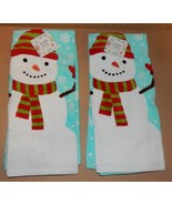 Christmas Kitchen Towels 2ea 16.5&quot; x 26&quot; Cotton 100% ShopKo Snowman 89L - £8.37 GBP