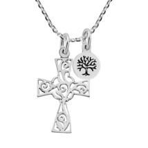 Cross and Tree of Life  Faith and Family .925 Sterling Silver Pendant Necklace - £15.56 GBP