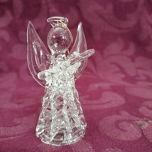 Vtg. Hand blown Cristal Glass Angel Holding An Instrument Christmas Ornament 3&quot; - £11.86 GBP