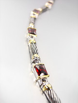 EXQUISITE 18kt White Gold Plated Cable Red Garnet CZ Crystals Links Bracelet - $36.99